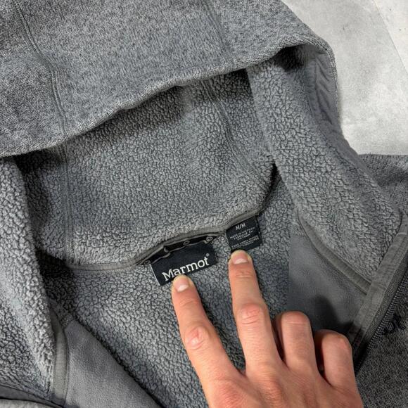 Y2K Grey Marmot Sherpa Lined Fleece Zip Up Hoodie - Picture 6 of 8